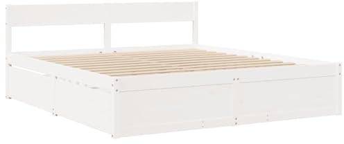 vidaXL Sängram med lådor vit 180x200 cm massiv furu, sovrumsmöbler, sängbotten, träsäng, säng, dubbelsäng, förvaringssäng, säng med lådor