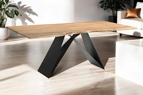 SAM Esstisch Mick 175x90 cm Akazie Natur Baumkante Gestell schwarz | Baumkantentisch massiv, Akazienholz naturfarben, Metallgestell, Esszimmertisch
