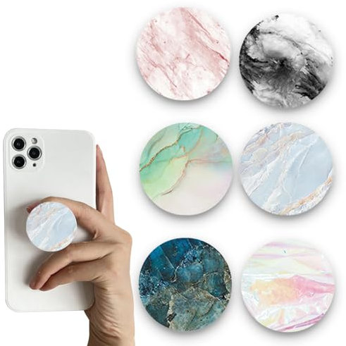 VPB 6 Pack Phone Grip, Multi-function Foldable Finger Kickstand Rotation Cell Phone Stand for All Smartphones and Tablets, Marble Pattern
