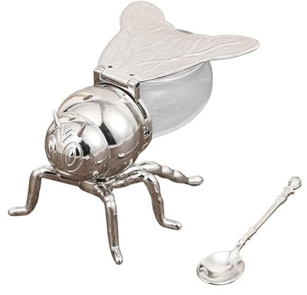 F Fityle Pot de stockage de miel d'abeille avec cuillère, récipient décoratif polyvalent, pot à condiments pour la maison, magasin de sirop de miel, Queue D'abeille Argentée