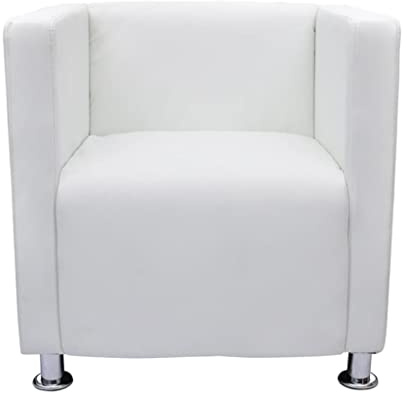 Willood Sessel Polstersessel Kunstleder Freizeitsessel Clubsessel Cocktailsessel Quadratischer Sessel Weiß Kunstleder