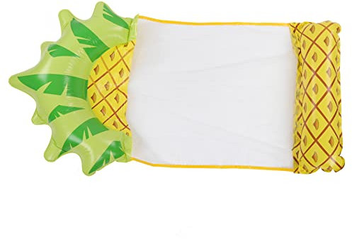 Jerliflyer Water Hammock Float Lounger Pineapple Fruit Pattern Foldable Multifunction Inflatable Float Lounger for Beach and Pool Foldable float lounger