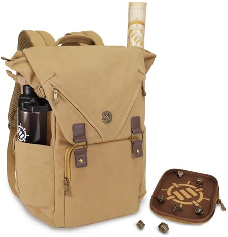 ENHANCE Sac à Dos DND Venture Canvas - Sac RPG DM pour Donjons et Dragons avec Plateau à dés Amovible - DND Pouvant Contenir 4 à 6 Livres, Vertical, Poitrine et Sangle pour Carte