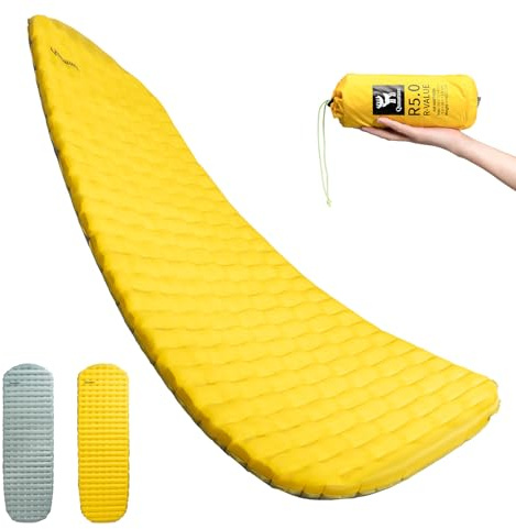 Qunature Colchoneta Inflable Aislante Valor 5R, 490g Ultraligera para Camping, Esterilla Portátil 8 cm de Grosor para Acampar, Senderismo, Mochilero, Colchón de Camping hasta -20 ℃