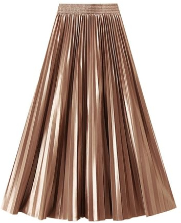 Jupe Haute en Satin plissée Coupe A-Line Jupe mi-Longue Fluide pour Bureau, soirée ou événements élégants