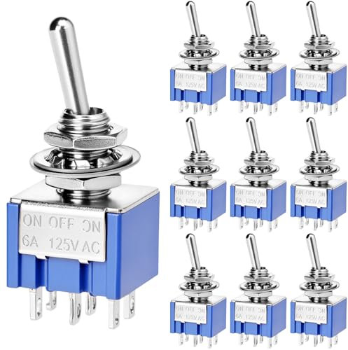 QWORK® MTS-203 3 Positionen DPDT Kippschalter, 6 Pin AC 125 V 6 A EIN-AUS-EIN, 10 Stücke