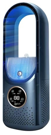 Kouamor 30cm Small USB Standing Tower Fan, 6 Speeds Bladeless Fan, Fans & Cooling, with 100ml Water Tank, Quiet & Kids Pets Friendly, Portable Desktop Air Cooler for Desk Bedroom Office (blue)