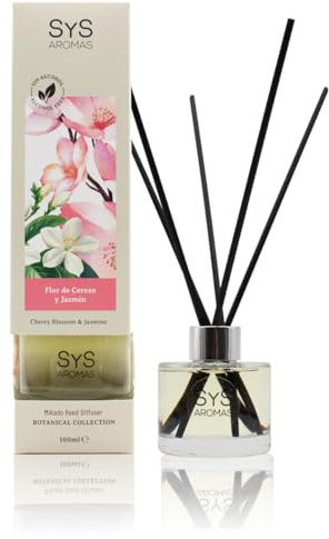 Ambientador Mikado Flor de Cerezo y Jazmín - 100 ml - SYS Aromas | Difusor Varillas - Aroma Floral, Delicado y Dulce - Sin Alcohol - Larga duración - Hecho en España - Hogar, Oficina, Regalo
