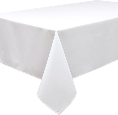 MAGNA COLLECTION Rechteckige Tischdecke, 140 x 300 cm, 100 % Baumwolle, waschbar, wiederverwendbar, ideal für Weihnachten, Essen, Partys und saisonale Dekoration, Weiß