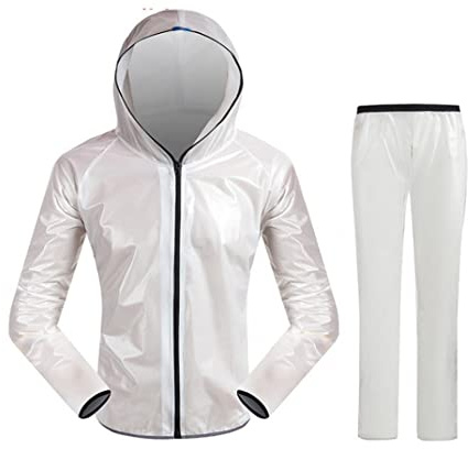 SAGELSHN Poncho Antipioggia Impermeabile Diviso Da Uomo Per Ciclismo, Impermeabile Portatile E Pantaloni Per L'equitazione Mantella Antipioggia(White,XL)