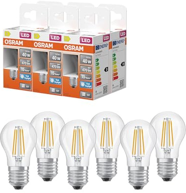 OSRAM Lampada LED Star Globe P40 Filamento 3,4W Trasparente E27 | LED Star Classic P 40 Filament, LED Lamps, Chiaro, 15000 h, confezione da 1
