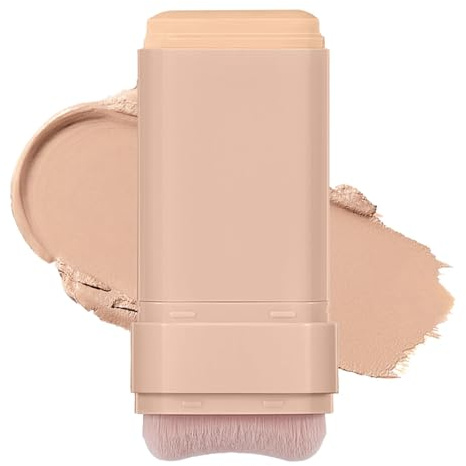 Full Coverage Foundation Stick, Makeup Multi-Use Concealer Stick with Built-in Brush, Long-lasting Waterproof Matte Foundation, Lightweight Natural Effect, Cover Blemishes (#3Warm Beige)