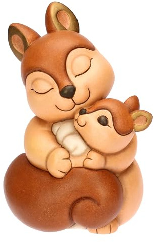 THUN- Scoiattolo Diva con cucciolo - ceramica - Collezione Plumè - 11,7 x 11,3 x 17,9 cm