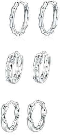 HinDaLi 3 Paia Orecchini a Cerchio Argento 925 per Donna Uomo Bambina Ragazza Orecchino in Argento Zirconi Intrecciati Orecchini da Donna Cerchio Piccoli Orecchino Diamante Brillanti Anallergici