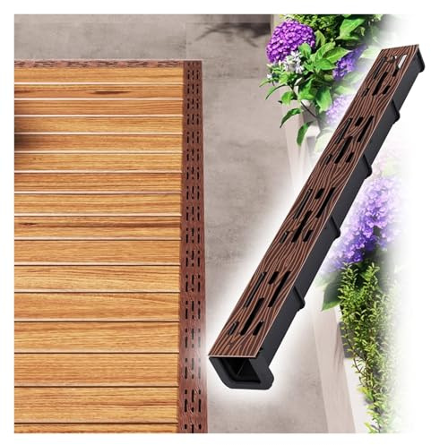Canaleta desague con rejilla, Canal de drenaje para patio de 5 cm de ancho con rejilla metálica con veta de madera, para patio, acera, piscina, terraza, cenador, cocina, zanja de drenaje delgada en f