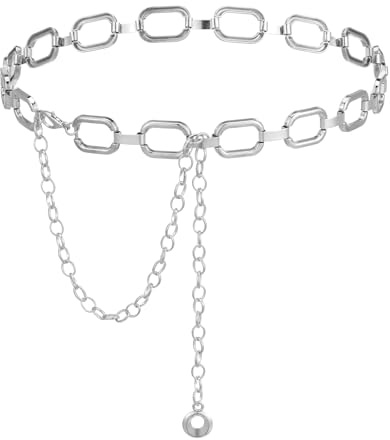 Andibro Silver Metal Link Chain Belt for Women, Chunky Belly Chains Waist Belt for Dresses Jeans