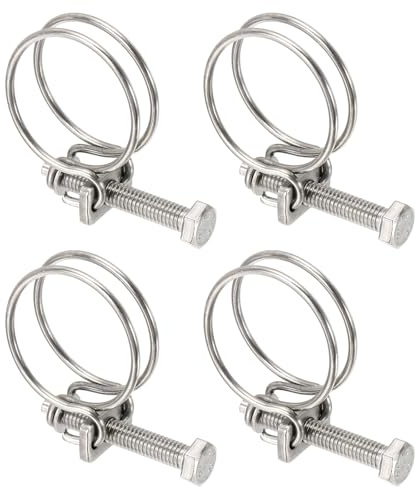 sourcing map 4Pcs Double Wire Hose Clips 28-32mm Adjustable with M6 Screw | Adjustable, 304 Stainless Steel, Silver, Wire Pipe Tube Clamps, Plumbing Joint Fastener, for Dust Collection Pool Pond