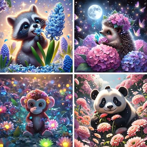 ECBEITF 4 Packs Animals Diamond Painting 5.9x5.9 in, Cute Animal Diamond Art Paintings, 5D DIY Full Round Drill Diamond Arts Painting Kits for Kids Adults Beginner