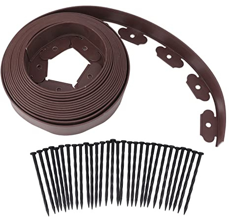 Ejoyous Bordure de Pelouse en Plastique 10 M, sans Creuser, Bordure de Pelouse Flexible avec 30 Ancrages au Sol pour L'aménagement Paysager, Les Pelouses, Les Parterres de Fleurs (5 cm * 5 cm * 10 m)