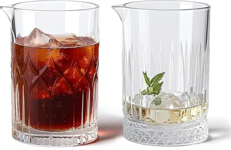 BPFY 2 Pack Old Fashioned Mixing Glass Bartender - 25oz Thick-Walled Glass Cocktail Mixing Glasses with Heavy Base, Dishwasher Safe Cocktail Pitcher for Drinks Stirring, Home Bar