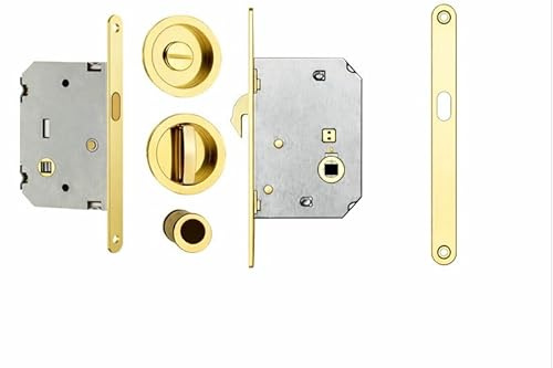 Serratura Infilare per Porte Scorrevoli B. Tondo Oro Lucido – Scatola in Acciaio Zincato – Frontale 16 mm – Completa di Accessori – Per Serramenti e Porte Interne – LEMAG SRL