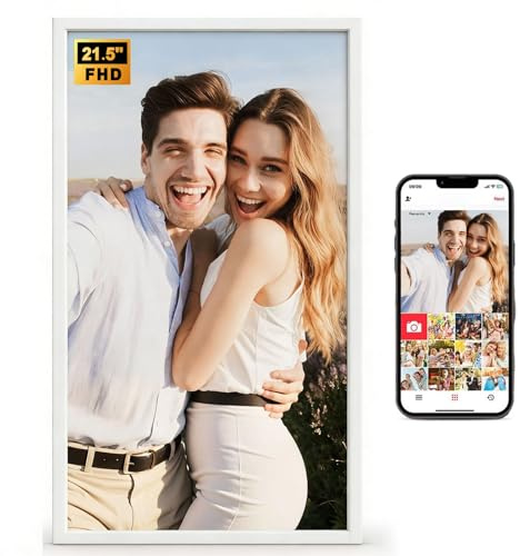 21.5 Large Digital Picture Frame, TEKXDD WiFi FHD IPS Touch Screen | Instant Wireless Sharing Photos & Videos via APP or USB, Auto-Rotate, Motion Sensor, Wall Mountable