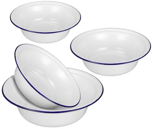 Milisten Lot de 4 Bols en Émail Vintage 16-22 Cm, Plats de Service Légers et Incassables Cuisine, Camping et Pique-niques, Bols à Salade et Collations, Surface Lisse Facile à Nettoyer