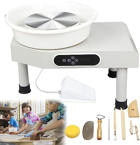 JHNKOJ 350W Electric Pottery Wheels 25Cm Turntable, Pottery Forming Machine with Foot Pedal and Removable Abs Basin, Pottery Wheel for Adults Kids Beginners DIY Clay Art,Blue