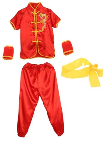 Yunmeryker Uniforme Kung Fu Costume Traditionnel Chinois Vêtement Arts Martiaux Ensemble Ceinture Dragon Brodé Tissu Doux Adapté à l'exercice Matin Spectacle Scè, Rouge 130