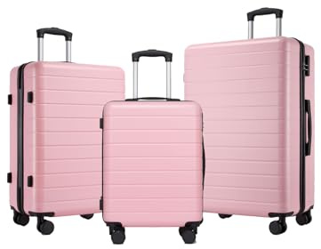 Shavont Kofferset 3 Teilig ABS Hartschalenkoffer M L XL Trolley Rosa | Robuste und Leichtgewicht, Handgepäck Koffer 55x40x20cm, 360° Leise Doppelrollen, Ideal für Urlaub am Meer und Kreuzfahrten