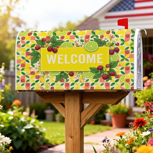 Coperture magnetiche per cassette postali color lampone, copertura decorativa per cassetta postale estiva con foglie di lime, colore giallo chiaro, decorazione per porta d'ingresso, 45,7 x 53,7 cm