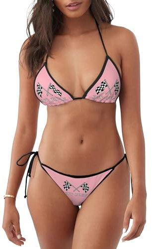 Racerbil flagga bikini set trikini kvinnor baddräkt rygglösa badkläder för strand semester pool, Bikini 1647, M