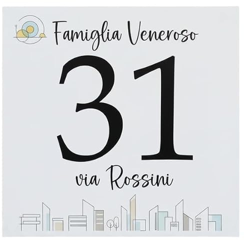 Numero Civico in Ceramica Personalizzabile, Targa Decorativa su Mattonella 11x11cm,Numeri Civici Esterno con Indirizzo e Nome Famiglia, Made in Italy, Stile Urbano Città