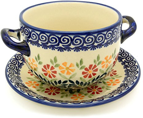 Bunzlauer keramik Suppentasse mit Untertasse (Dekor Adelheid)
