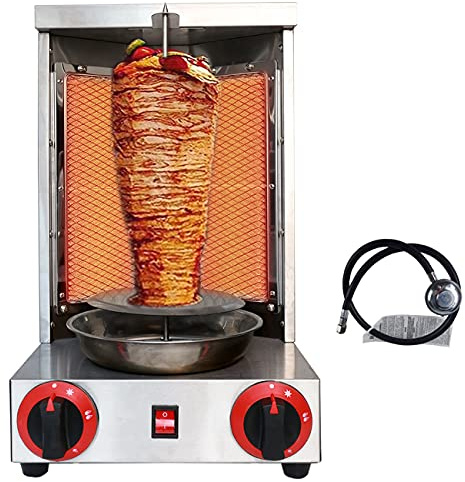 Li Bai Shawarma Machine Kebab Grill Gas Vertical Broiler Gyro Meat Rotisserie with 2 Burner for Restaurant Home Garden（Registered Design Patent）