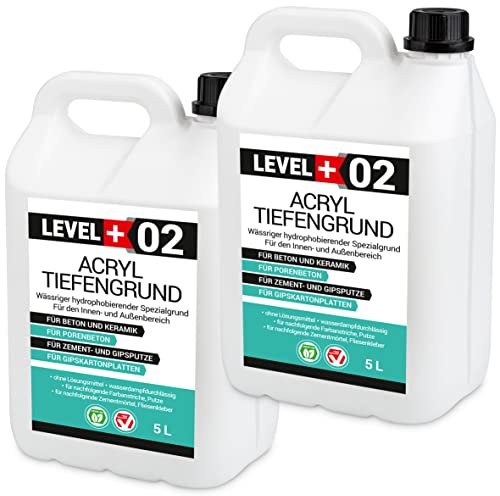 LEVEL PLUS 02 Fondale in acrilico, 10 l, per interni ed esterni, senza scolorimento, pronto per la lavorazione, penetrazione profonda