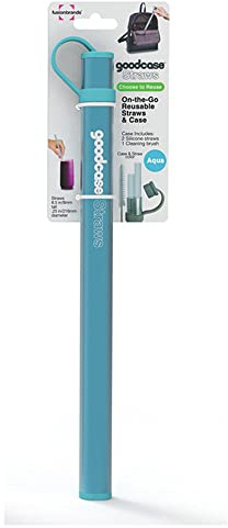 FusionBrands GoodCase Lot de 2 Pailles écologiques réutilisables en silicone avec étui de transport et brosse de nettoyage (Aqua)