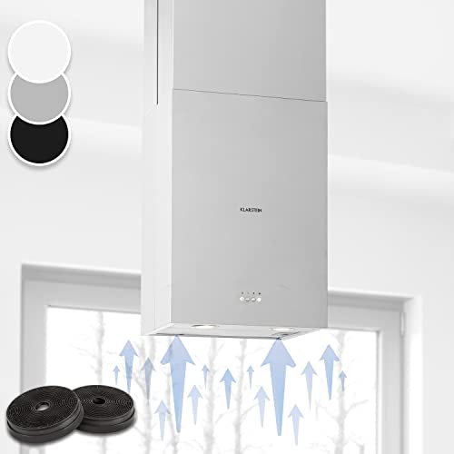 Klarstein Structura - Cappa a Isola, Classe Energetica: A, Scarico o Ricircolo, 3 Livelli, Ricambio d'Aria: 641 m³/h max., 41 x 35,5 cm, Luce LED, Filtri ai Carboni Opzionali, Acciaio Inox