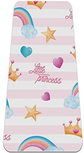 Eslifey Schöne Yoga-Matte mit Prinzessinnenkrone, Regenbogen-Stern, rosa Streifen, dick, rutschfest, für Damen und Mädchen, Trainingsmatte, weiche Pilates-Matten, (183 x 61 cm, 0,6 cm dick)