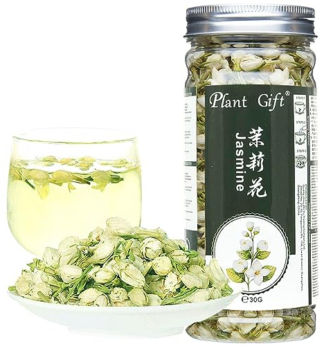 Plant Gift Jasmine Tea (Fleurs de Jasmin séchées BIO, idéal pour Infusion, Tisane, bouquet senteur) Fleurs séchées, 100% Naturel, Feuilles de Jasmin Blanc Peut Mélanger Thé Vert, 30G / 1 Oz