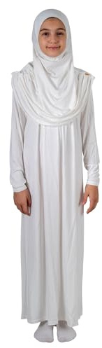 ihvan online Muslim Dress for Girls, Long Sleeve One-Piece Islamic Prayer Dress, Hijab for Kids, Girls Abaya, Islamic Gifts, White