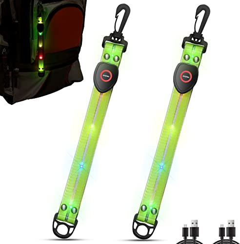 ZLCBBD LED Blinklicht mit Buntem Licht- USB Aufladbar Kinder Sicherheitslicht, Reflektierende Lichtband Reflektor Anhänger für Schulranzen, Rucksack, Wandern, Laufen, Joggen, 2 Stück