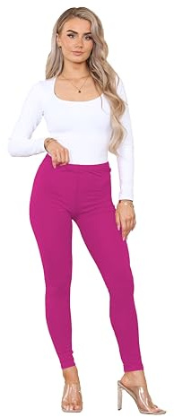 Elum Women's Plain Stretchy Soft Leggings with Elasticated Waistband Fuchsia