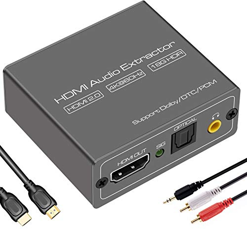 VEDINDUST HDMI Audio Extractor 4K60Hz Extracteur Optique avec Sortie Audio 3.5mm Compatible HDMI 2.0 HDR10 Bande Passante 18GPB Digital DTS PCM