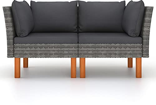 Gecheer 2X Eukalyptusholz Massiv Ecksofa Modular Lounge Sofa Garnitur Gartenmöbel Gartenset Sitzgarnitur Gartensofa Sitzgruppe Poly Rattan