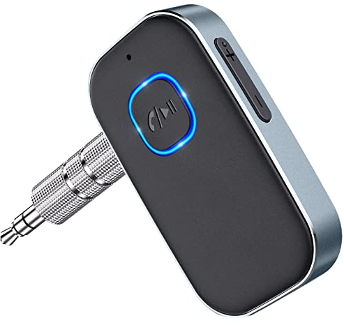 Glangeh Bluetooth 5.3 Adapter Auto, Upgraded Lärmminderung 3,5mm Aux Bluetooth Adapter, 16H Standby Empfänger Receiver Klinke für Auto Audio System, Kopfhörer, Speaker, Stereo-Endstufen (Grau)