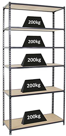PROREGAL Schwerlastregal Giant MULI | HxBxT 250x120x50cm | 6 Fachböden | Fachlast 200kg | Anthrazit | Lagerregal Kellerregal Werkstattregal Metallregal Fachbodenregal Steckregal