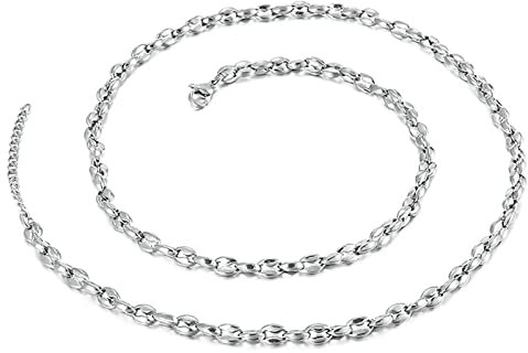 Bishilin Herren Kette 64CM Silber ohne Anhänger, Bohnenkette 5MM Breit Halskette Biker Partnerkette Edelstahl