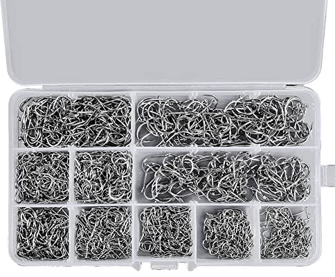 Vklopdsh 1000-Teiliges Angelhaken-Set Angelhaken mit Widerhaken Kohlenstoffstahl für Salzwasser-SüßWasser-AngelausrüStung