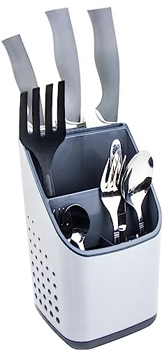 BOAA Fresh Besteckorganizer für Theke und Spüle, Besteckkorb, Küchenutensilienhalter, BPA-frei, leicht zu reinigen, Besteckkorb, weiss und grau, 3 Einzelteile zur schnellen Reinigung, Besteckhalter